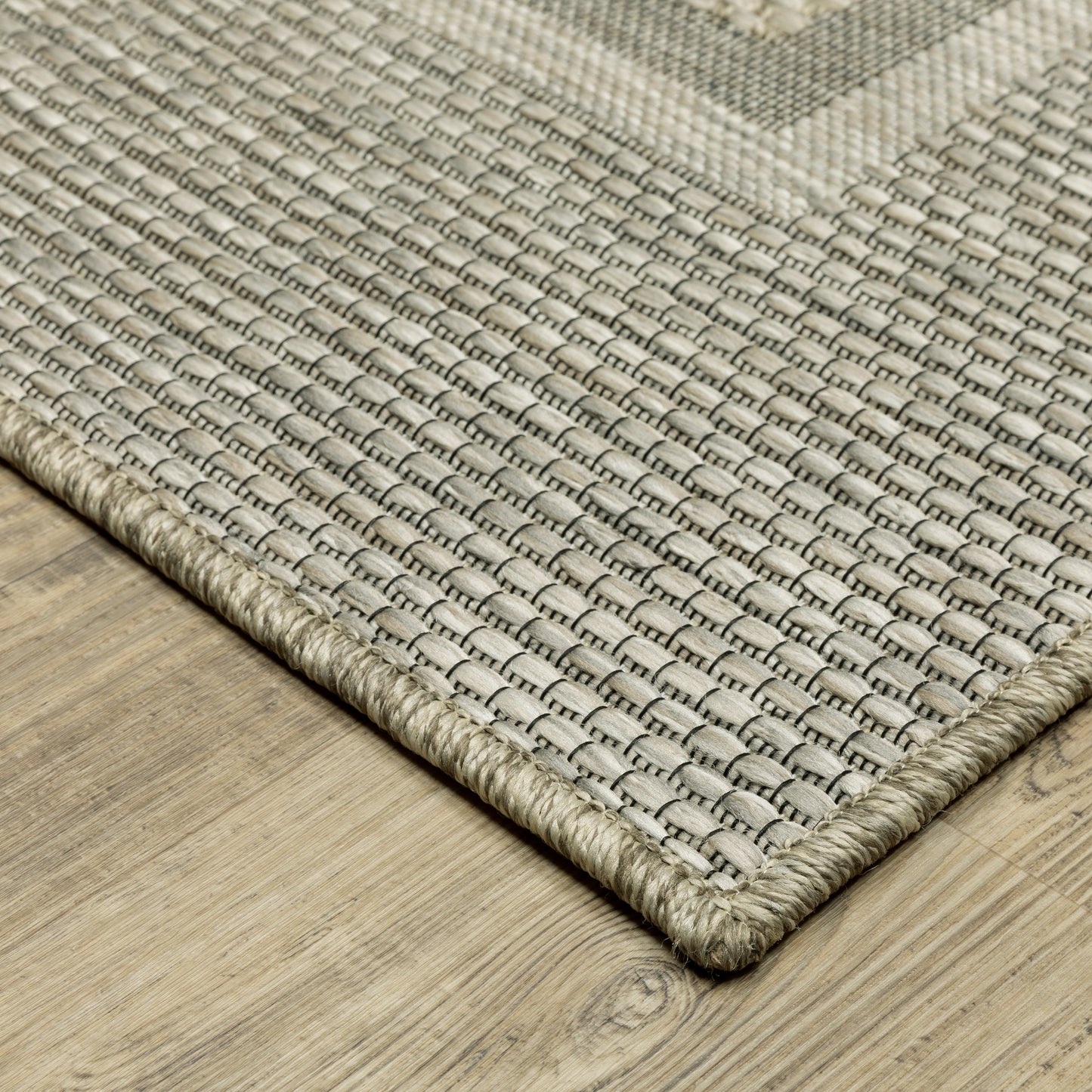 Tortuga Border Beige/ Black Geometric Flat Weave Rug