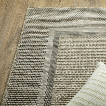 Tortuga Border Beige/ Black Geometric Flat Weave Rug