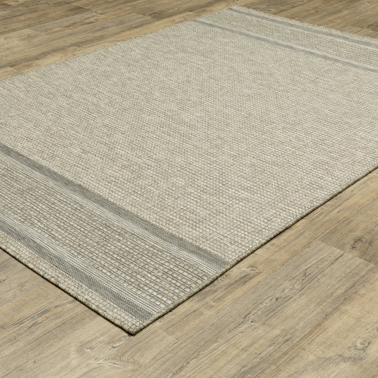 Tortuga Stripe Beige/ Black Geometric Flat Weave Rug