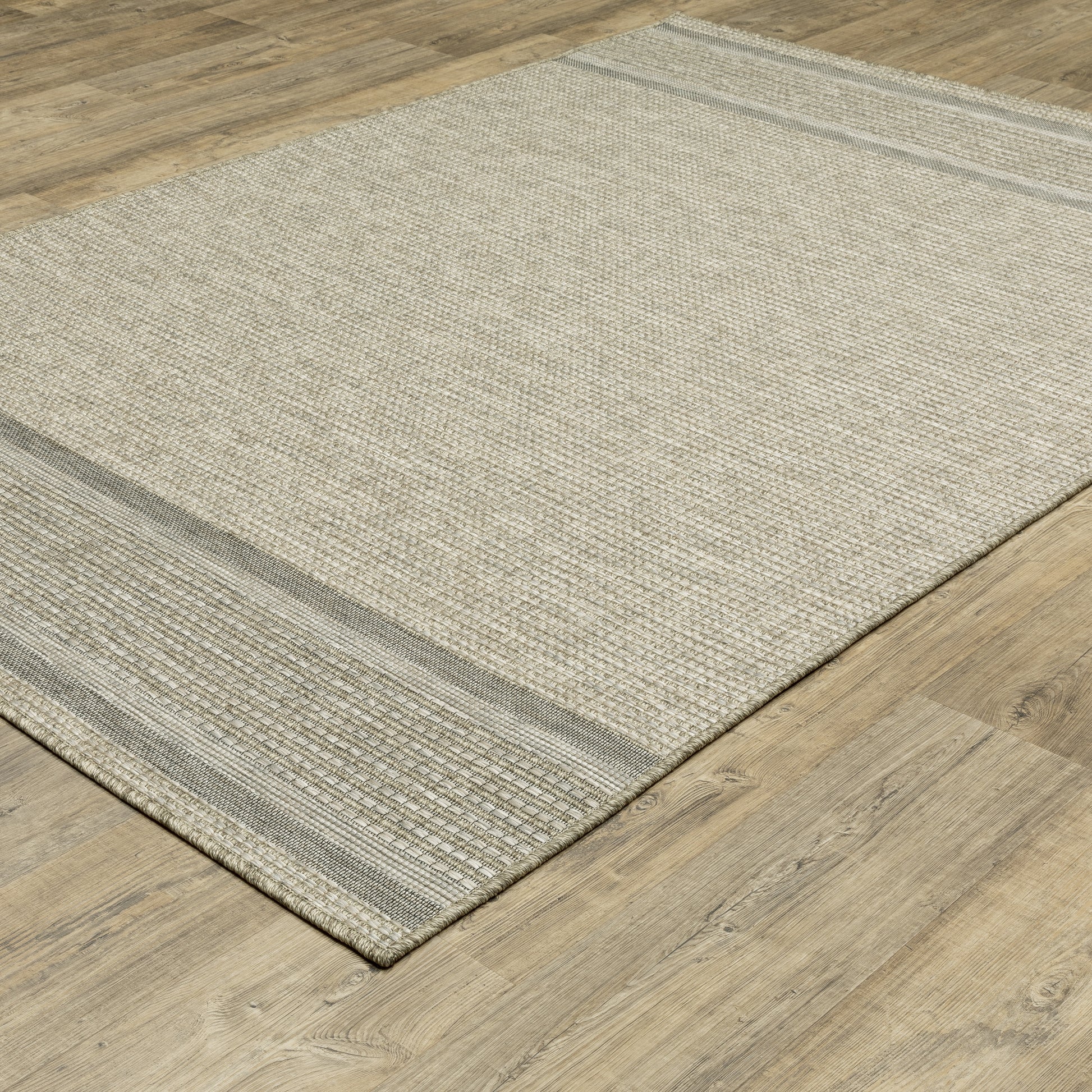 Tortuga Stripe Beige/ Black Geometric Flat Weave Rug