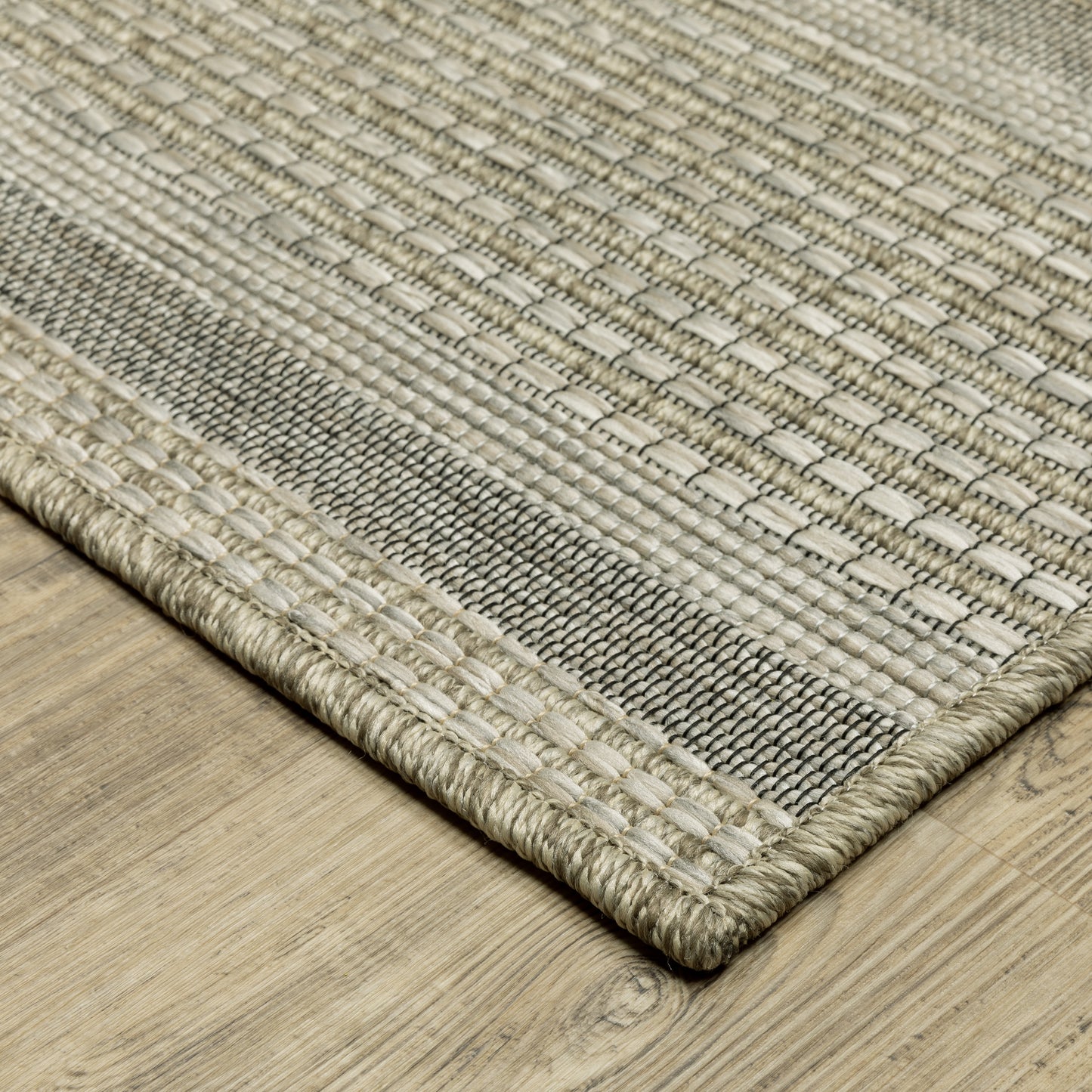 Tortuga Stripe Beige/ Black Geometric Flat Weave Rug
