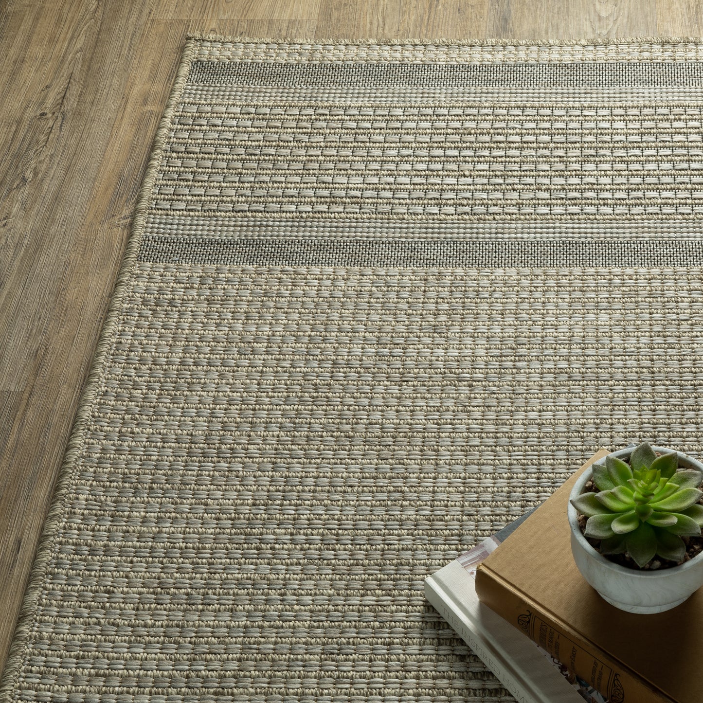 Tortuga Stripe Beige/ Black Geometric Flat Weave Rug