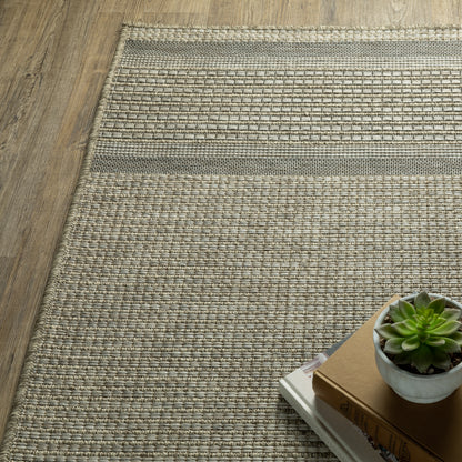 Tortuga Stripe Beige/ Black Geometric Flat Weave Rug