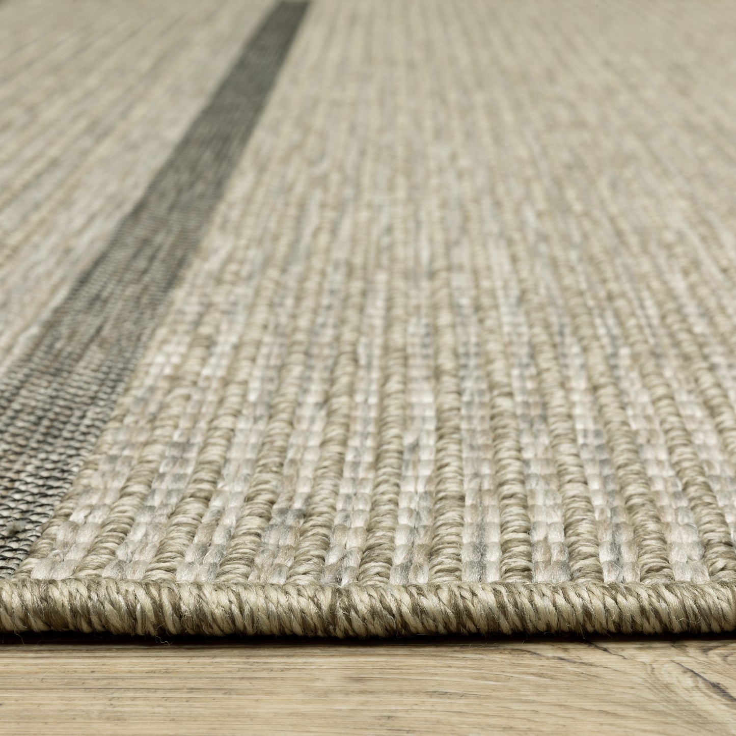 Tortuga Stripe Beige/ Black Geometric Flat Weave Rug