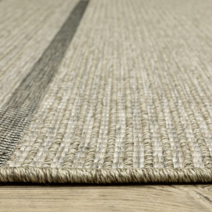 Tortuga Stripe Beige/ Black Geometric Flat Weave Rug