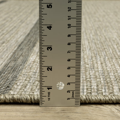 Tortuga Stripe Beige/ Black Geometric Flat Weave Rug