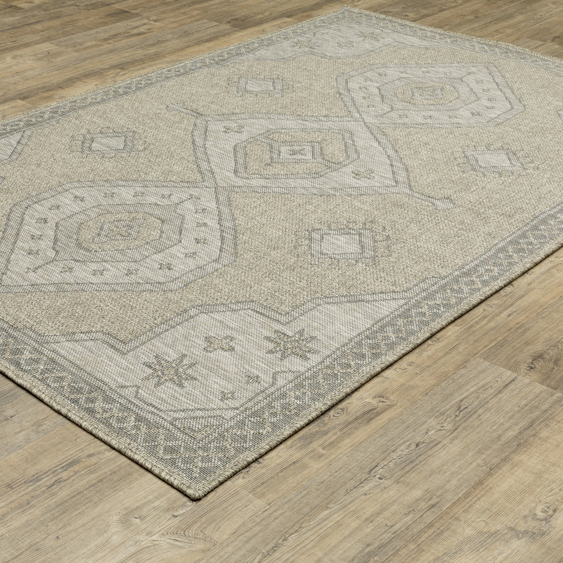Tortuga Medallion Beige/ Black Geometric Flat Weave Rug