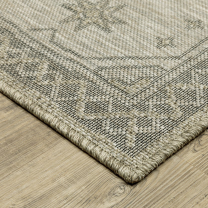 Tortuga Medallion Beige/ Black Geometric Flat Weave Rug