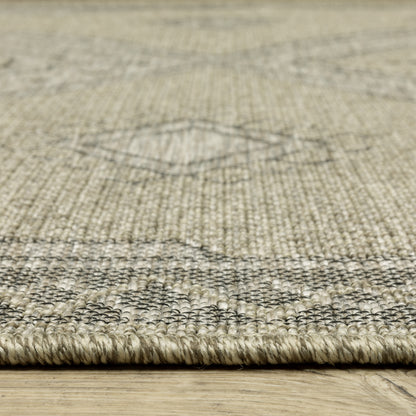 Tortuga Medallion Beige/ Black Geometric Flat Weave Rug