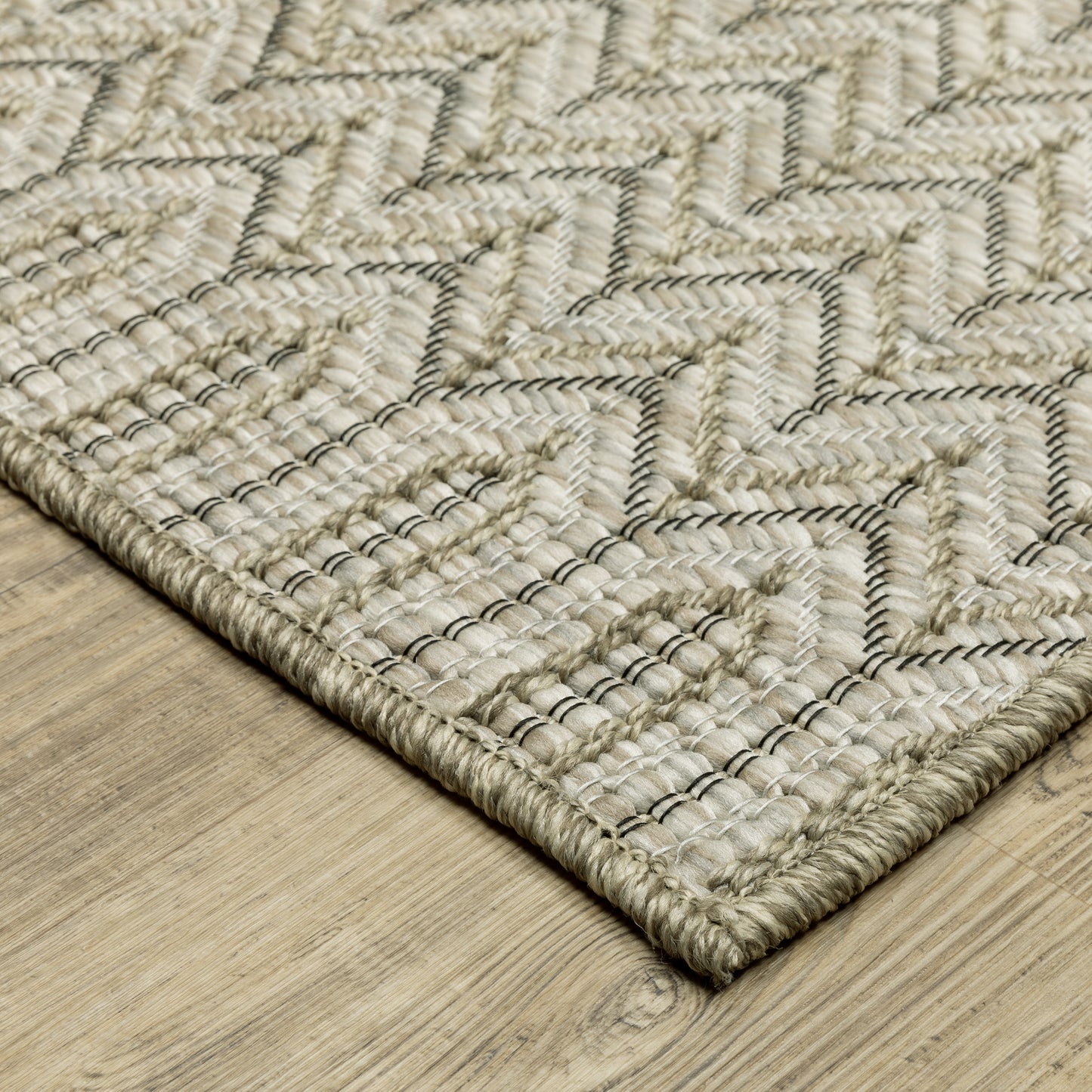 Tortuga Stripe Beige/ Black Geometric Flat Weave Rug