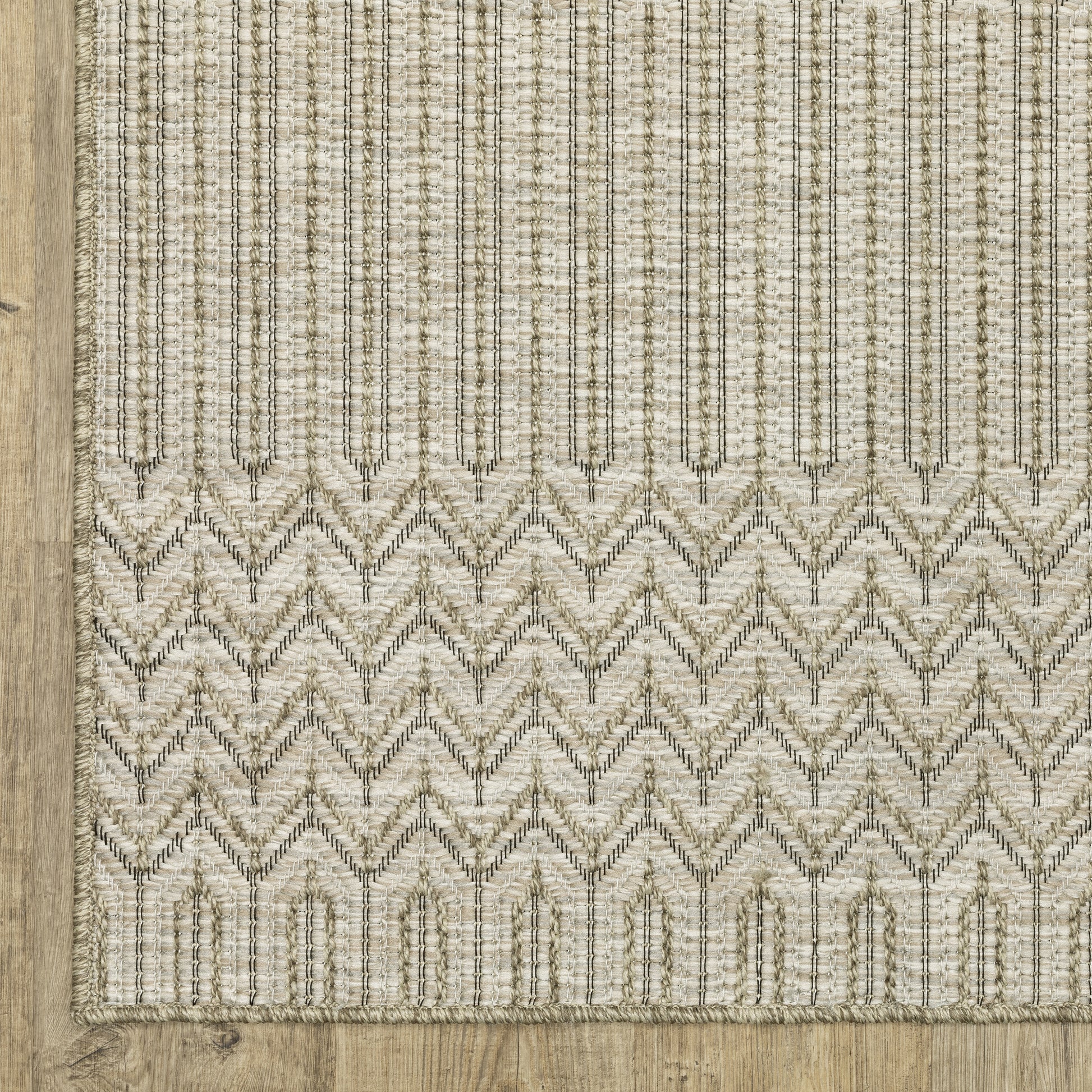 Tortuga Stripe Beige/ Black Geometric Flat Weave Rug