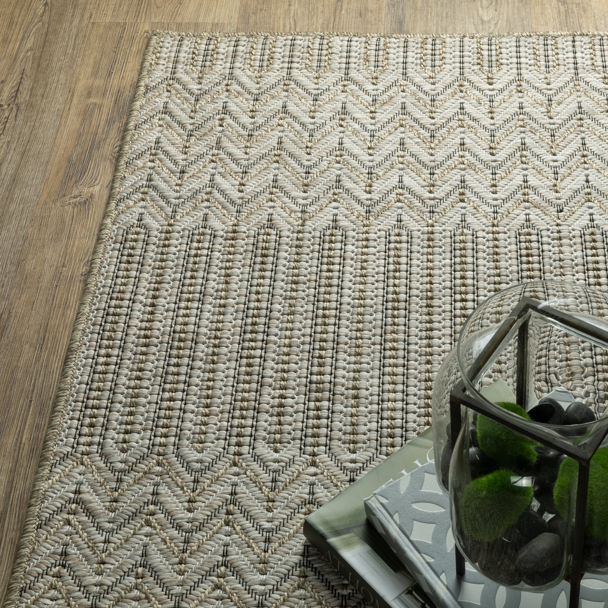Tortuga Stripe Beige/ Black Geometric Flat Weave Rug
