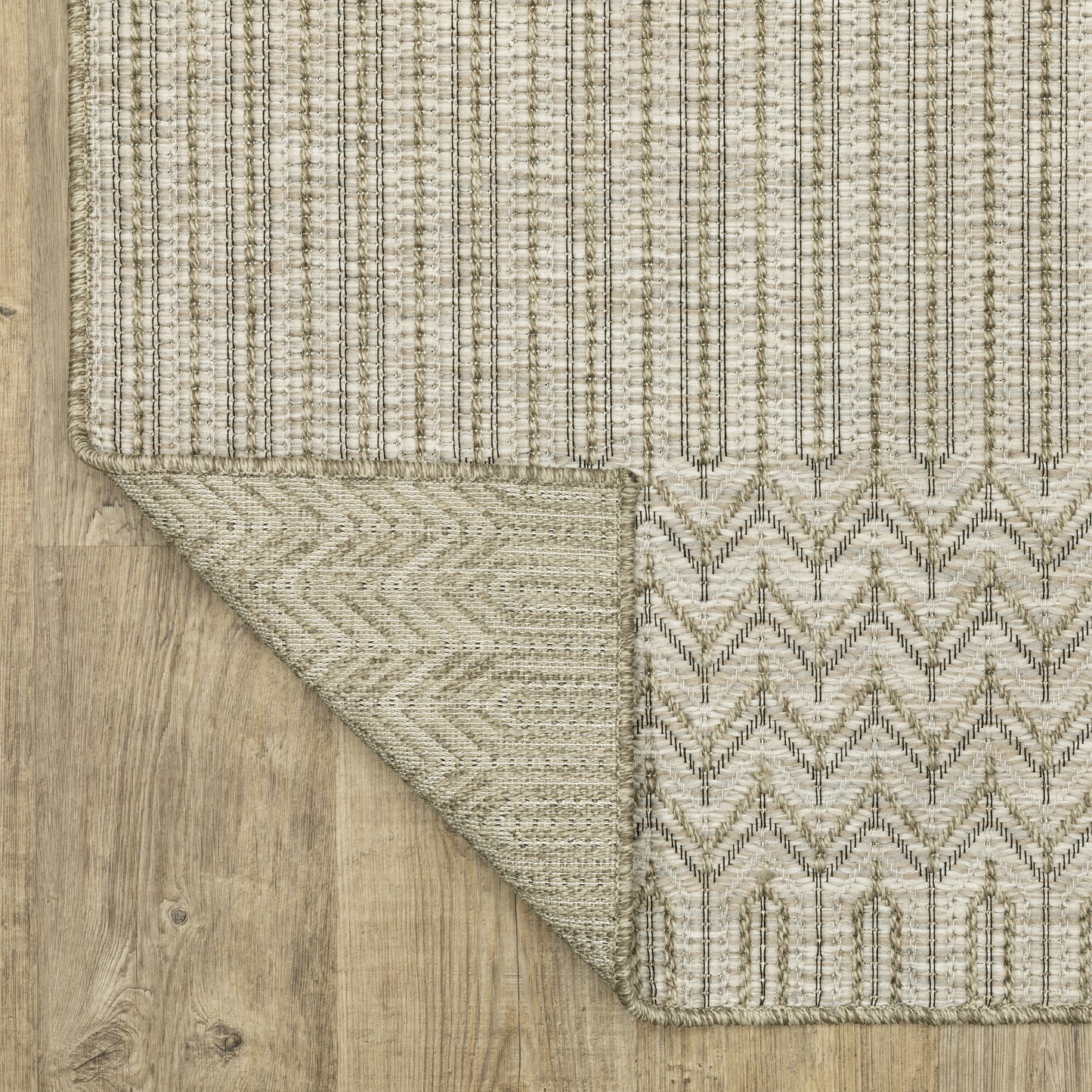 Tortuga Stripe Beige/ Black Geometric Flat Weave Rug