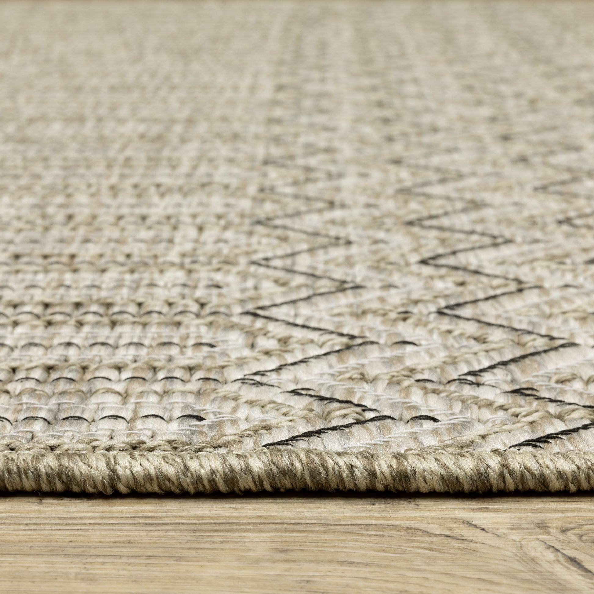 Tortuga Stripe Beige/ Black Geometric Flat Weave Rug