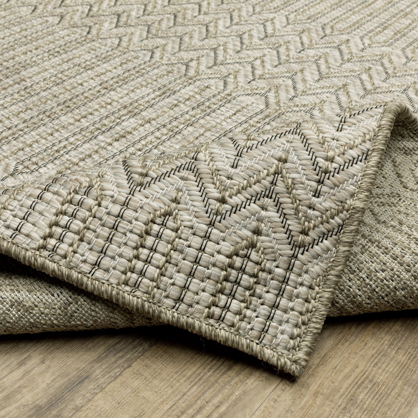 Tortuga Stripe Beige/ Black Geometric Flat Weave Rug