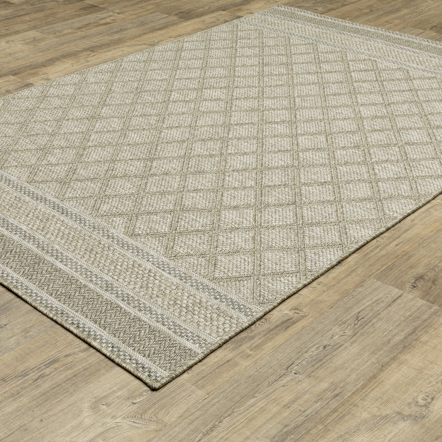 Tortuga Lattice Beige/ Black Stripe Flat Weave Rug