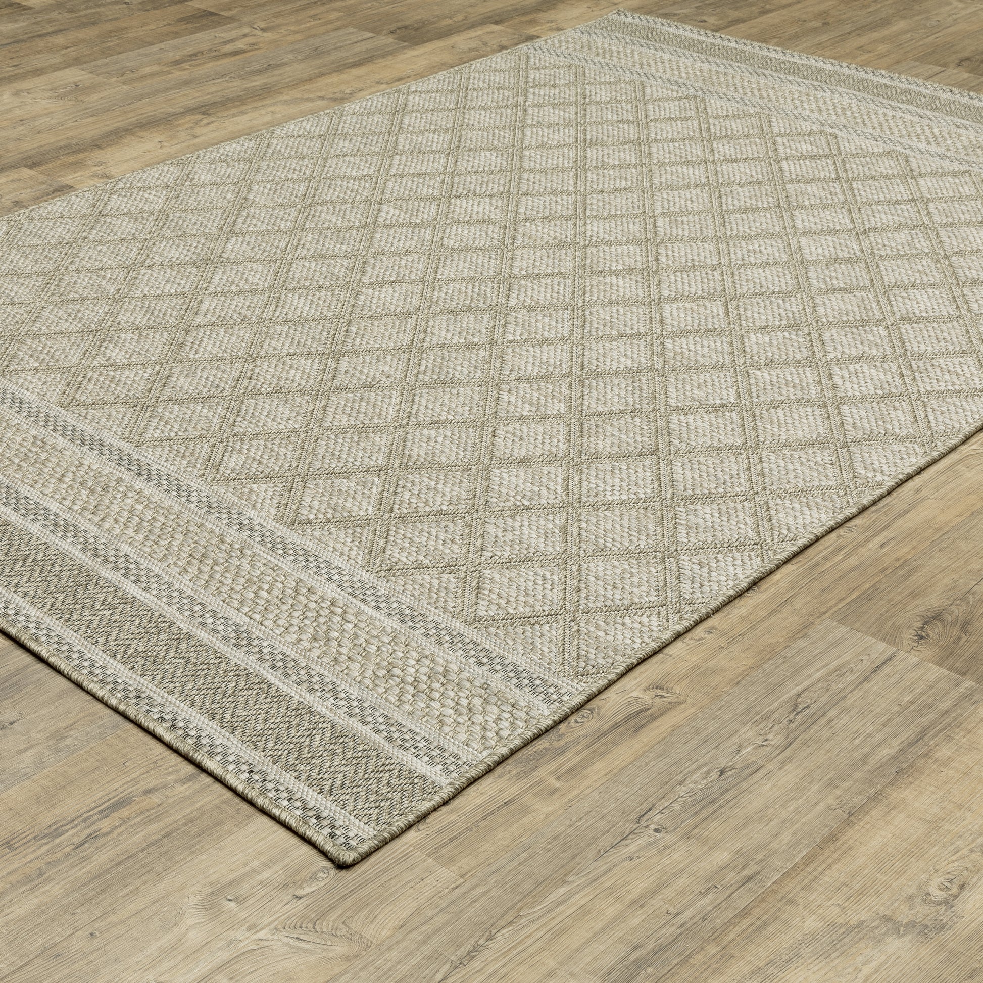 Tortuga Lattice Beige/ Black Stripe Flat Weave Rug