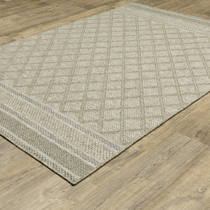 Tortuga Lattice Beige/ Black Stripe Flat Weave Rug
