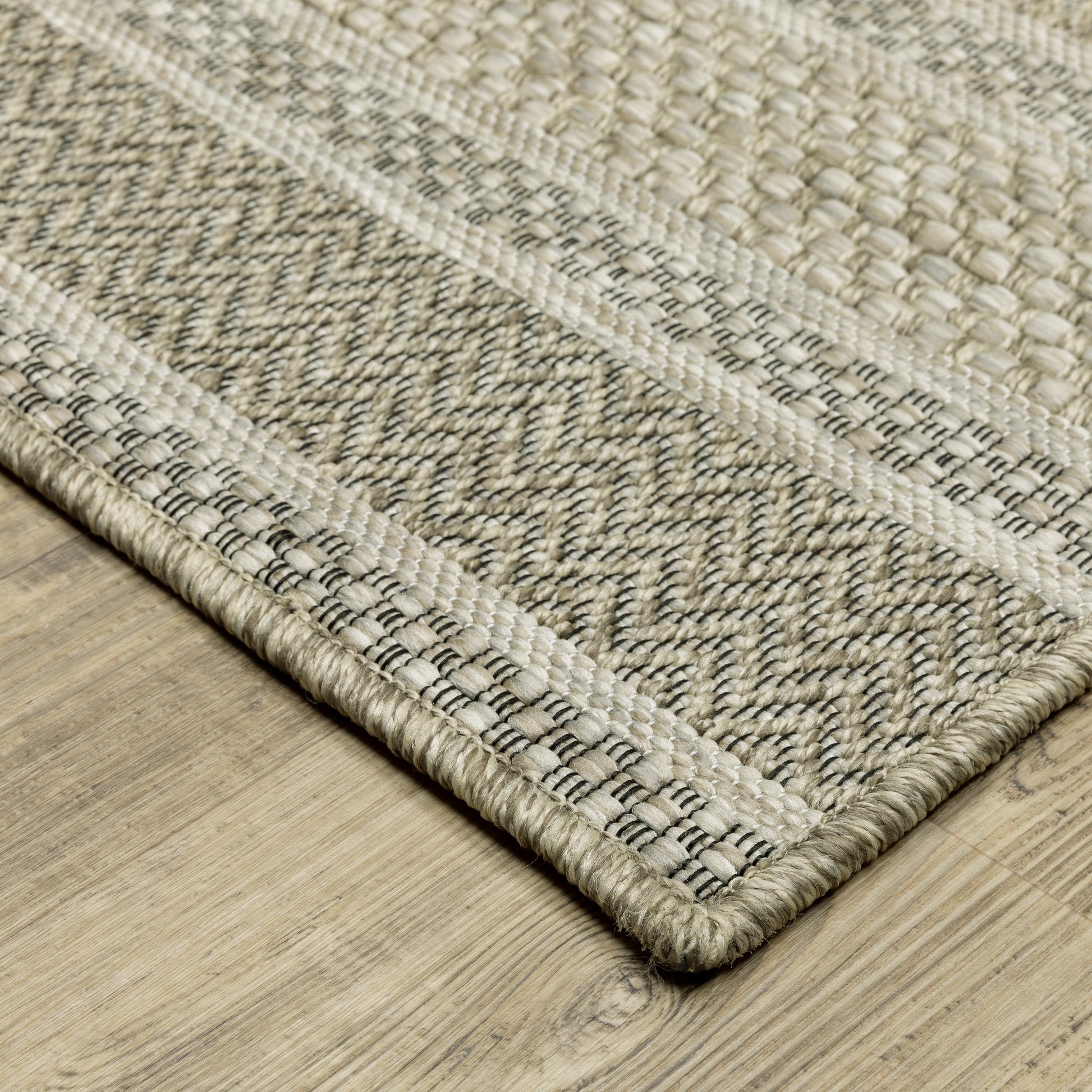 Tortuga Lattice Beige/ Black Stripe Flat Weave Rug