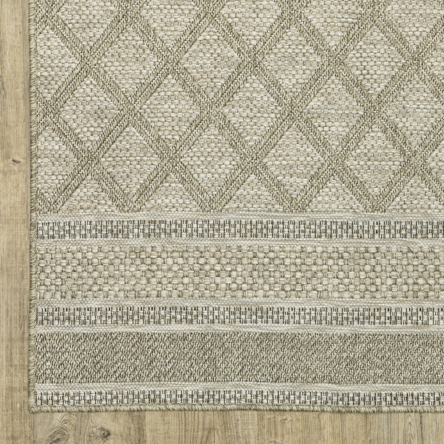 Tortuga Lattice Beige/ Black Stripe Flat Weave Rug