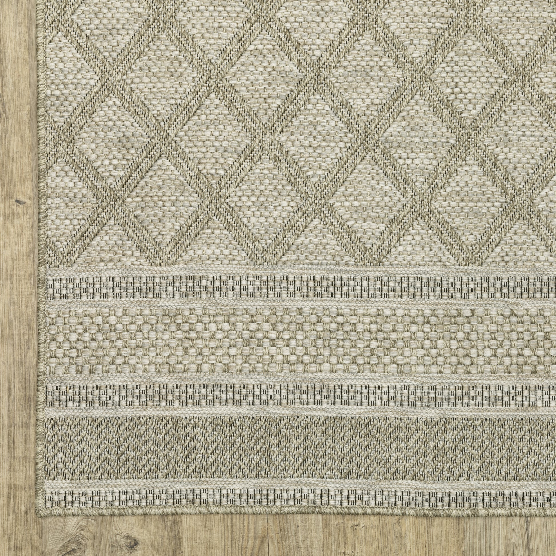 Tortuga Lattice Beige/ Black Stripe Flat Weave Rug