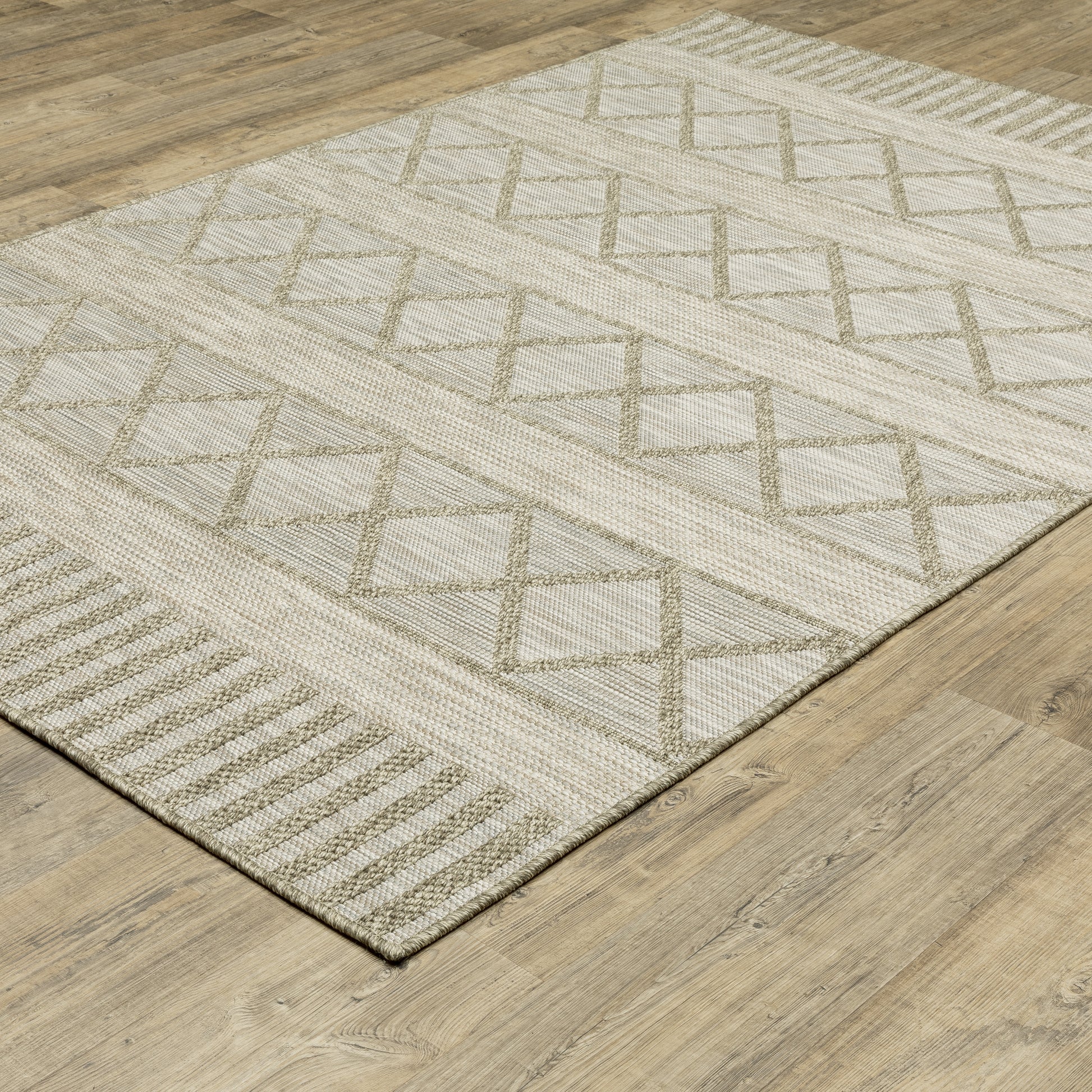 Tortuga Lattice Beige/ Beige Stripe Flat Weave Rug