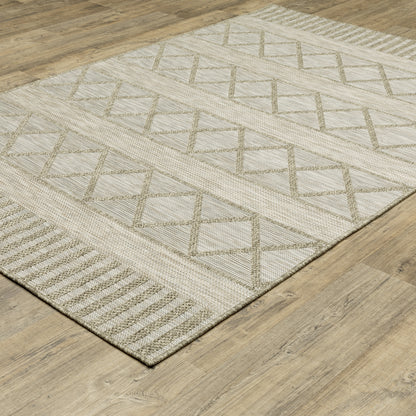 Tortuga Lattice Beige/ Beige Stripe Flat Weave Rug