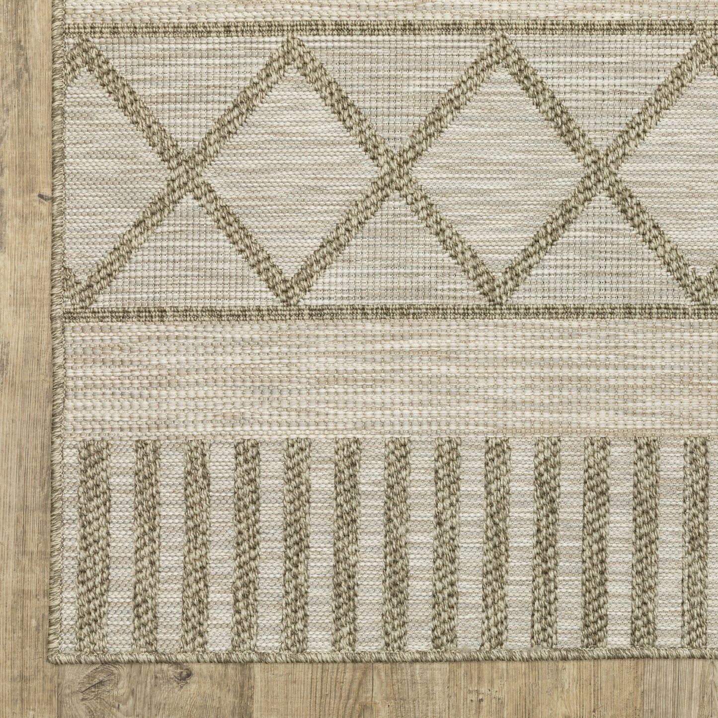 Tortuga Lattice Beige/ Beige Stripe Flat Weave Rug