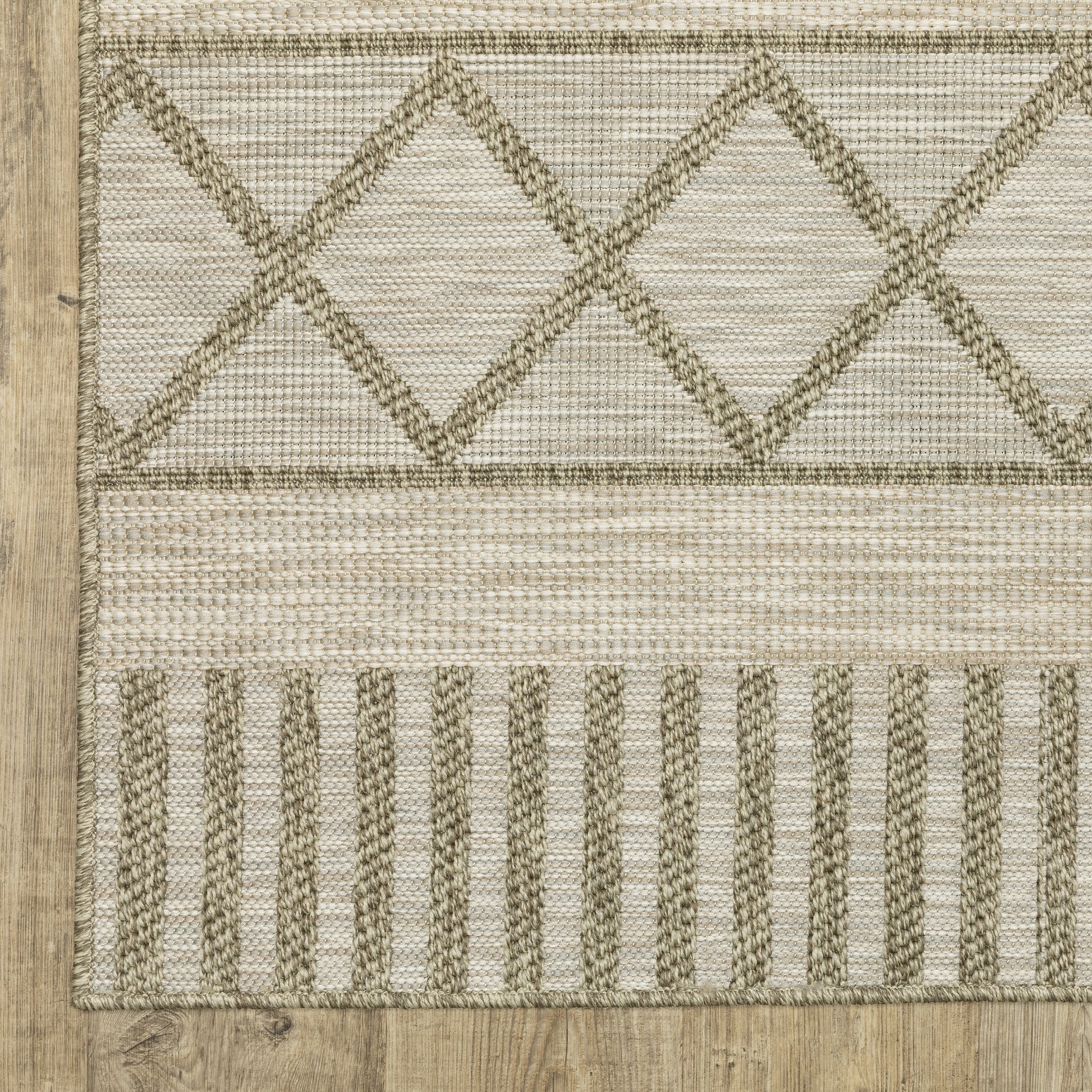 Tortuga Lattice Beige/ Beige Stripe Flat Weave Rug