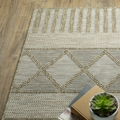 Tortuga Lattice Beige/ Beige Stripe Flat Weave Rug