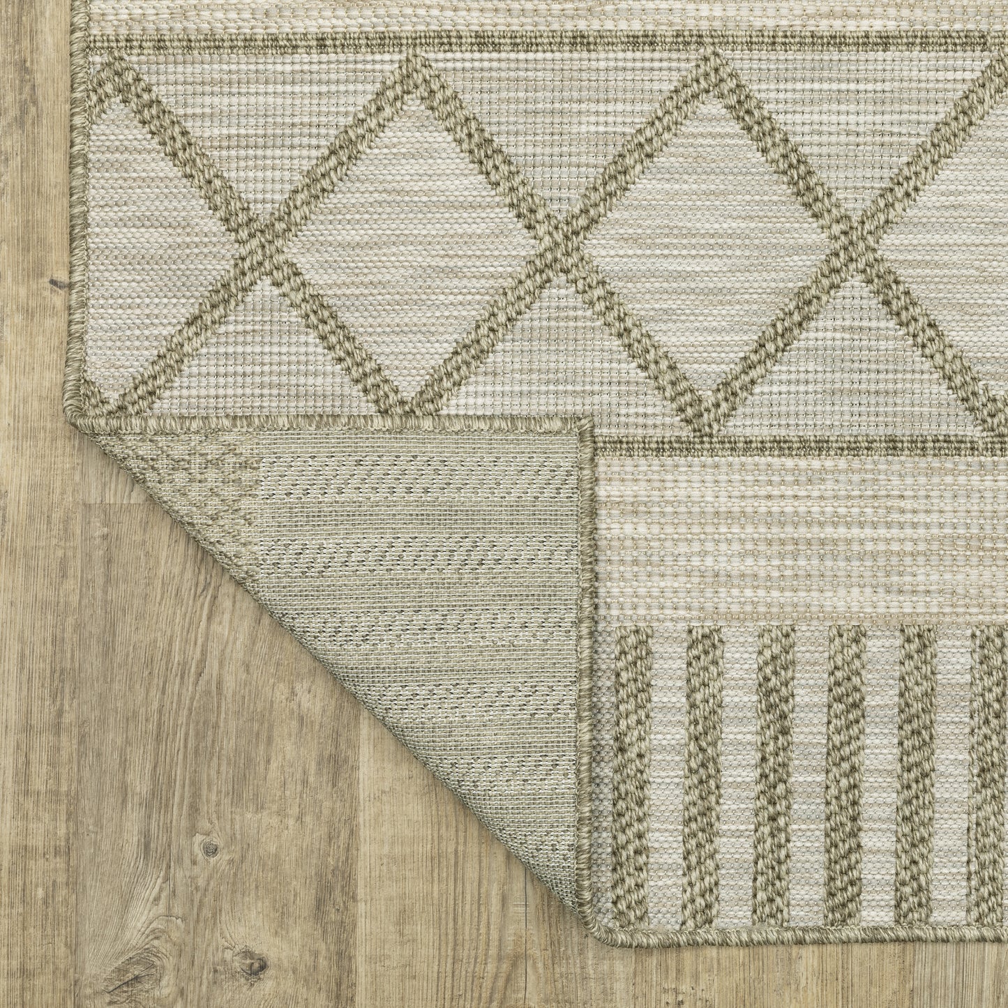 Tortuga Lattice Beige/ Beige Stripe Flat Weave Rug