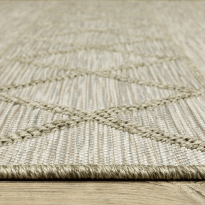 Tortuga Lattice Beige/ Beige Stripe Flat Weave Rug