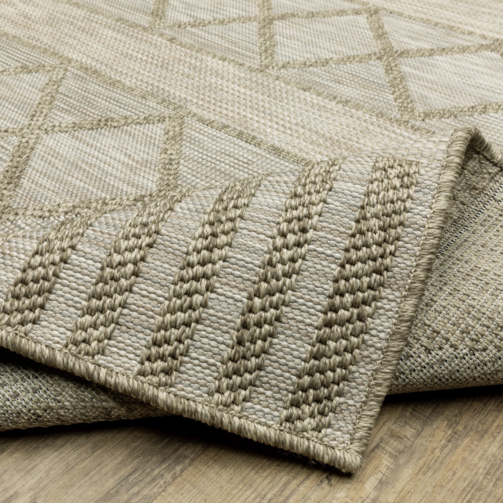 Tortuga Lattice Beige/ Beige Stripe Flat Weave Rug