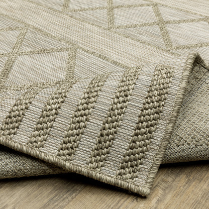 Tortuga Lattice Beige/ Beige Stripe Flat Weave Rug
