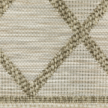 Tortuga Lattice Beige/ Beige Stripe Flat Weave Rug