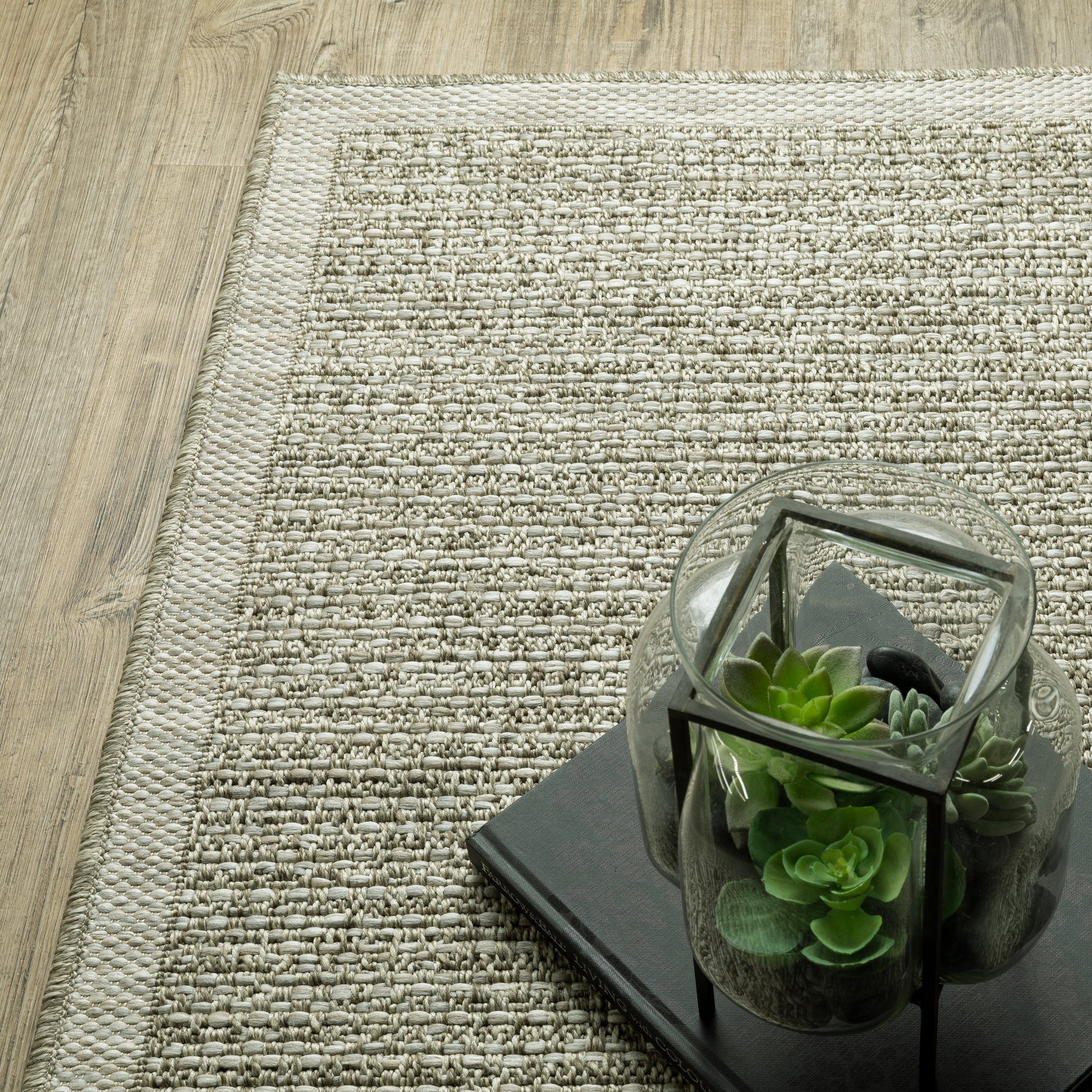 Tortuga Border Beige/ Beige Solid Flat Weave Rug