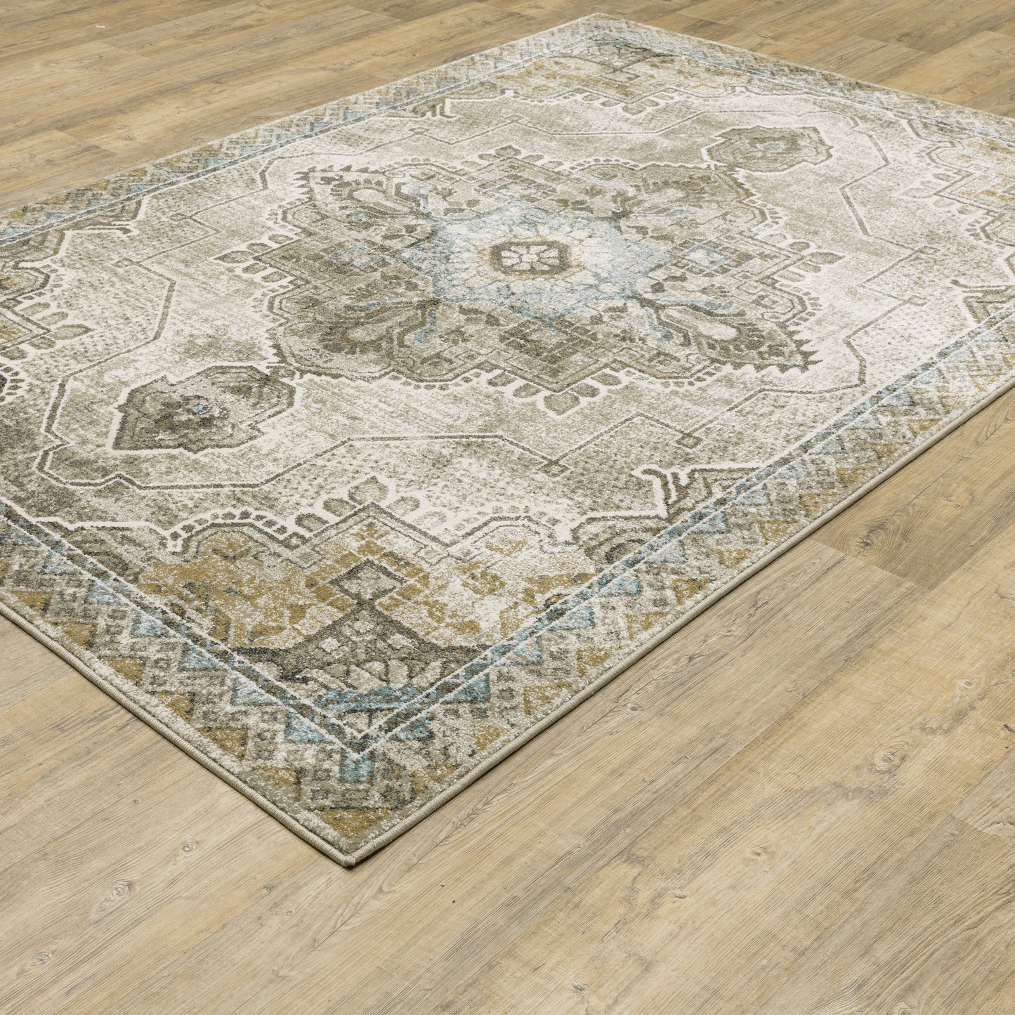 Venice Medallion Grey/ Blue Distressed Cut Pile Rug