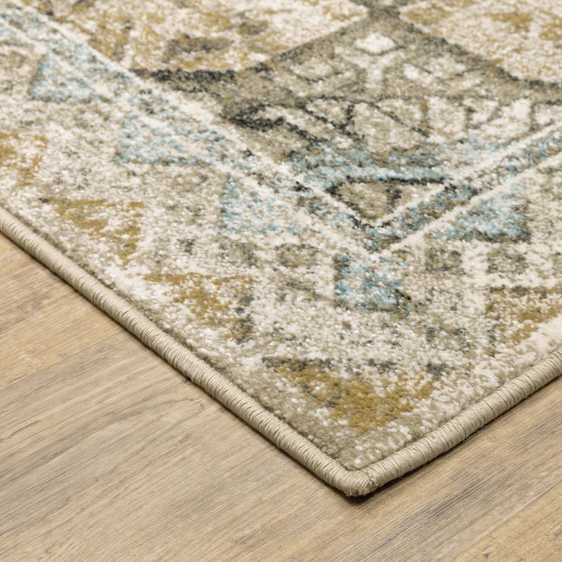 Venice Medallion Grey/ Blue Distressed Cut Pile Rug