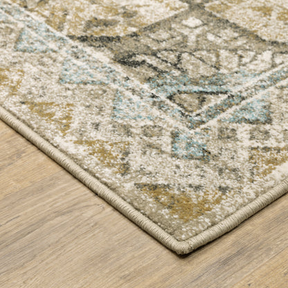 Venice Medallion Grey/ Blue Distressed Cut Pile Rug