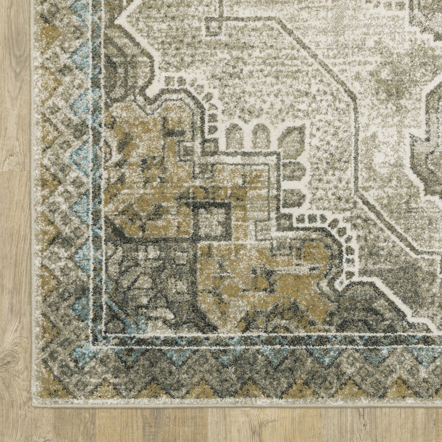 Venice Medallion Grey/ Blue Distressed Cut Pile Rug