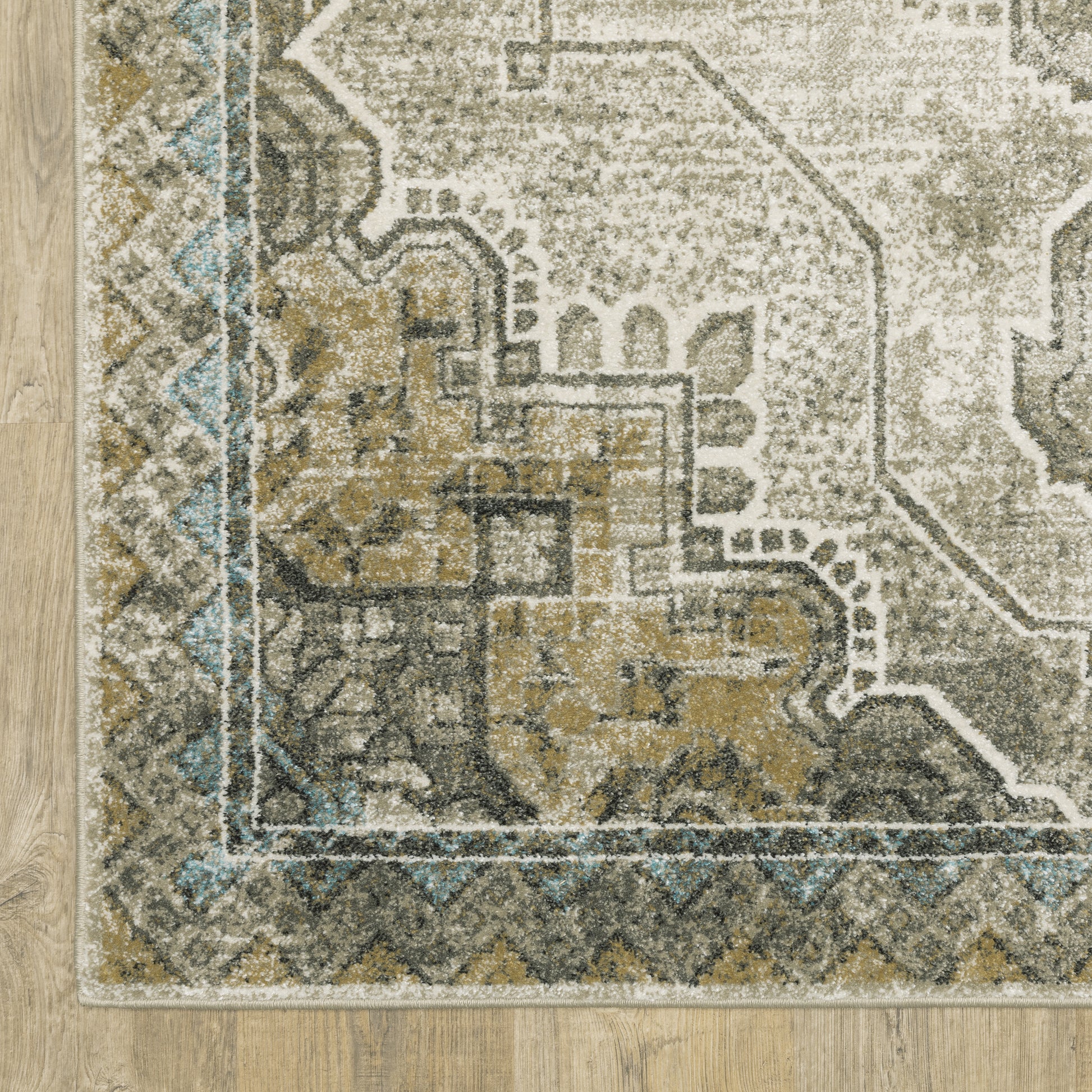 Venice Medallion Grey/ Blue Distressed Cut Pile Rug