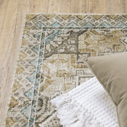 Venice Medallion Grey/ Blue Distressed Cut Pile Rug