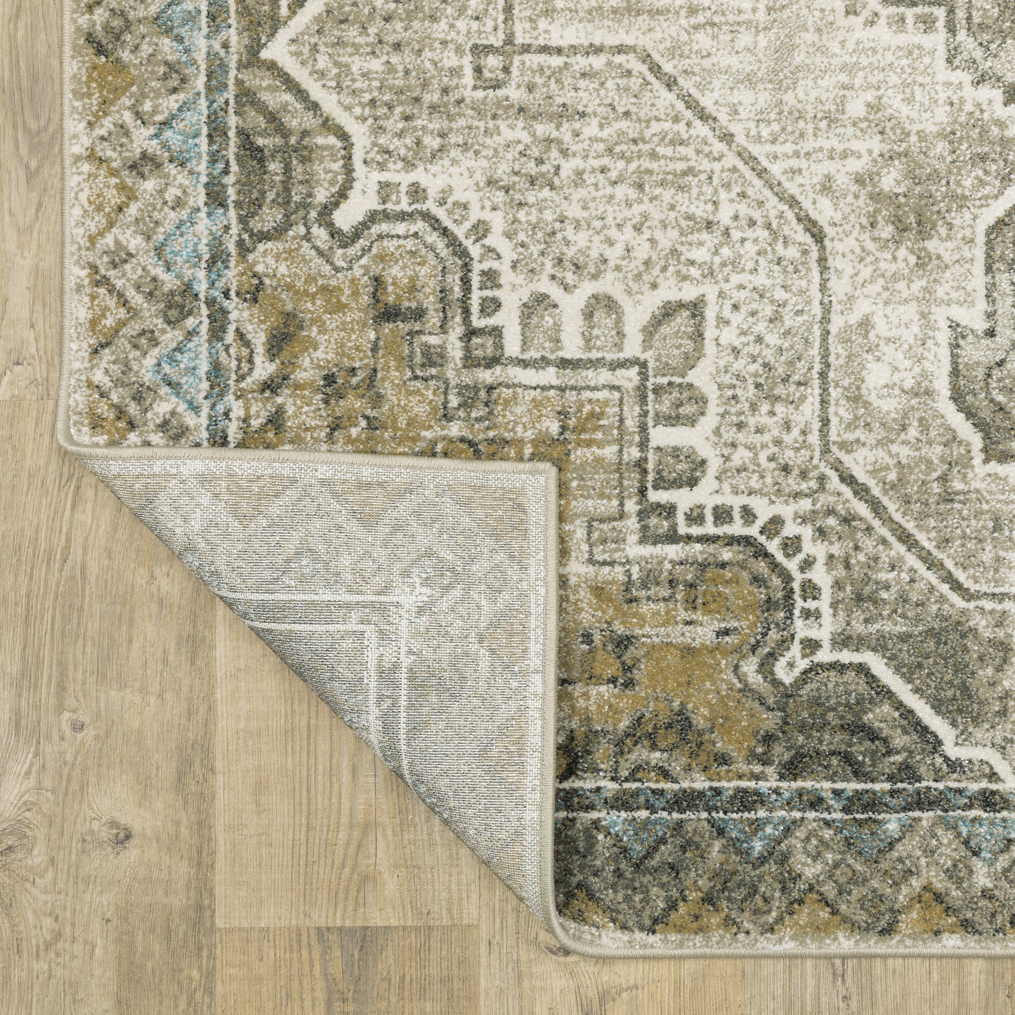 Venice Medallion Grey/ Blue Distressed Cut Pile Rug
