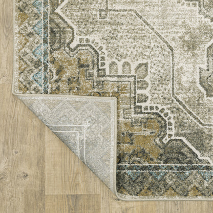 Venice Medallion Grey/ Blue Distressed Cut Pile Rug