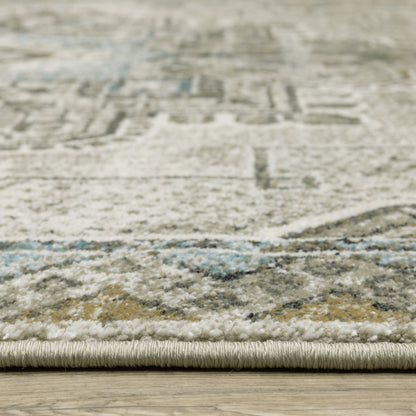 Venice Medallion Grey/ Blue Distressed Cut Pile Rug