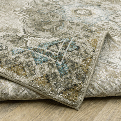 Venice Medallion Grey/ Blue Distressed Cut Pile Rug