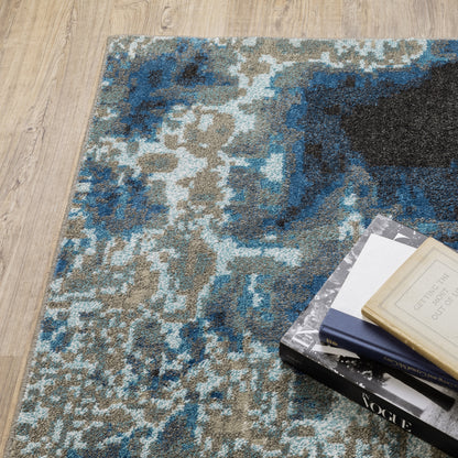 Venice Abstract Blue/ Beige Cut Pile Rug