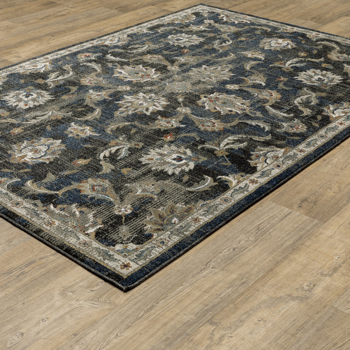Venice Distressed Charcoal/ Blue Oriental Cut Pile Rug