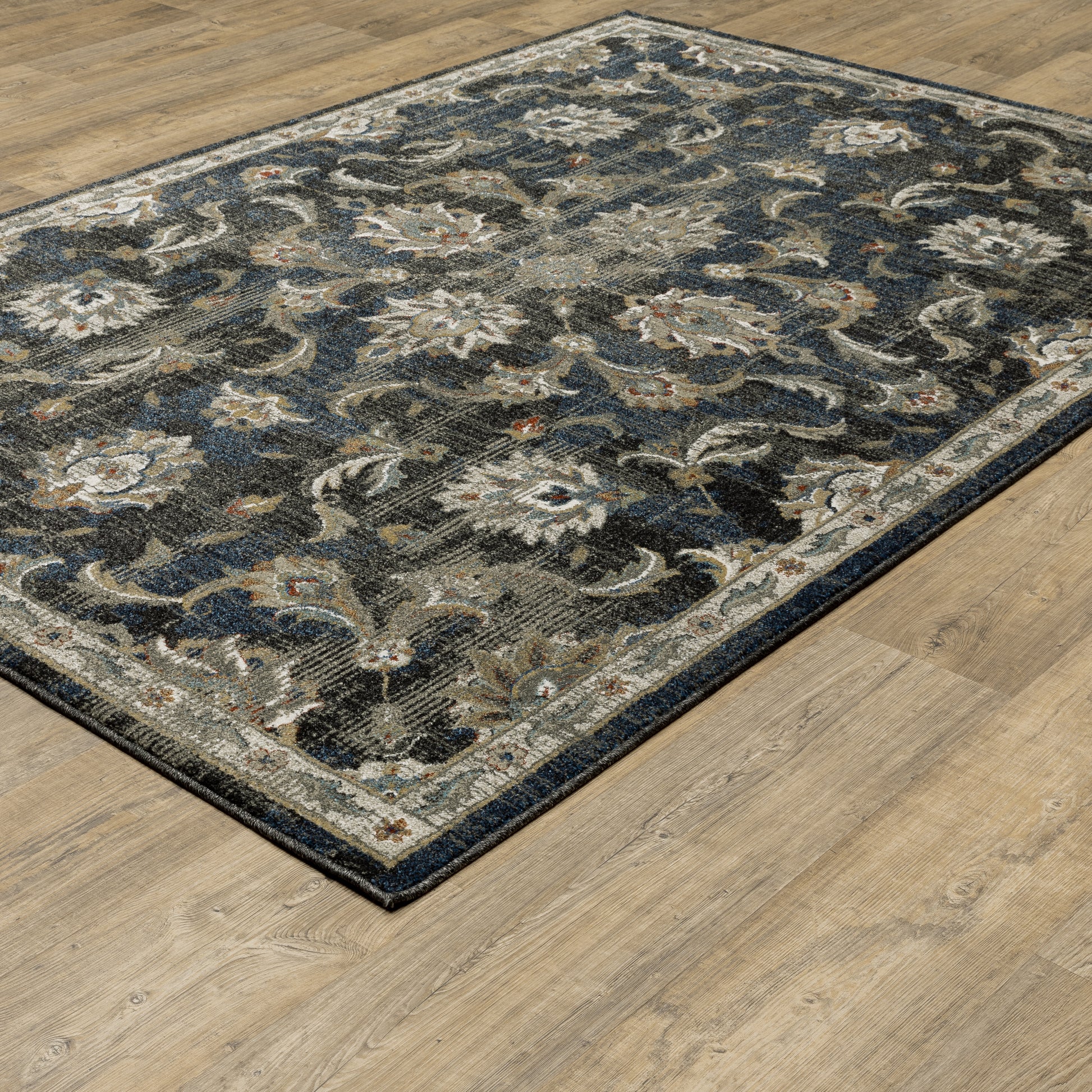 Venice Distressed Charcoal/ Blue Oriental Cut Pile Rug