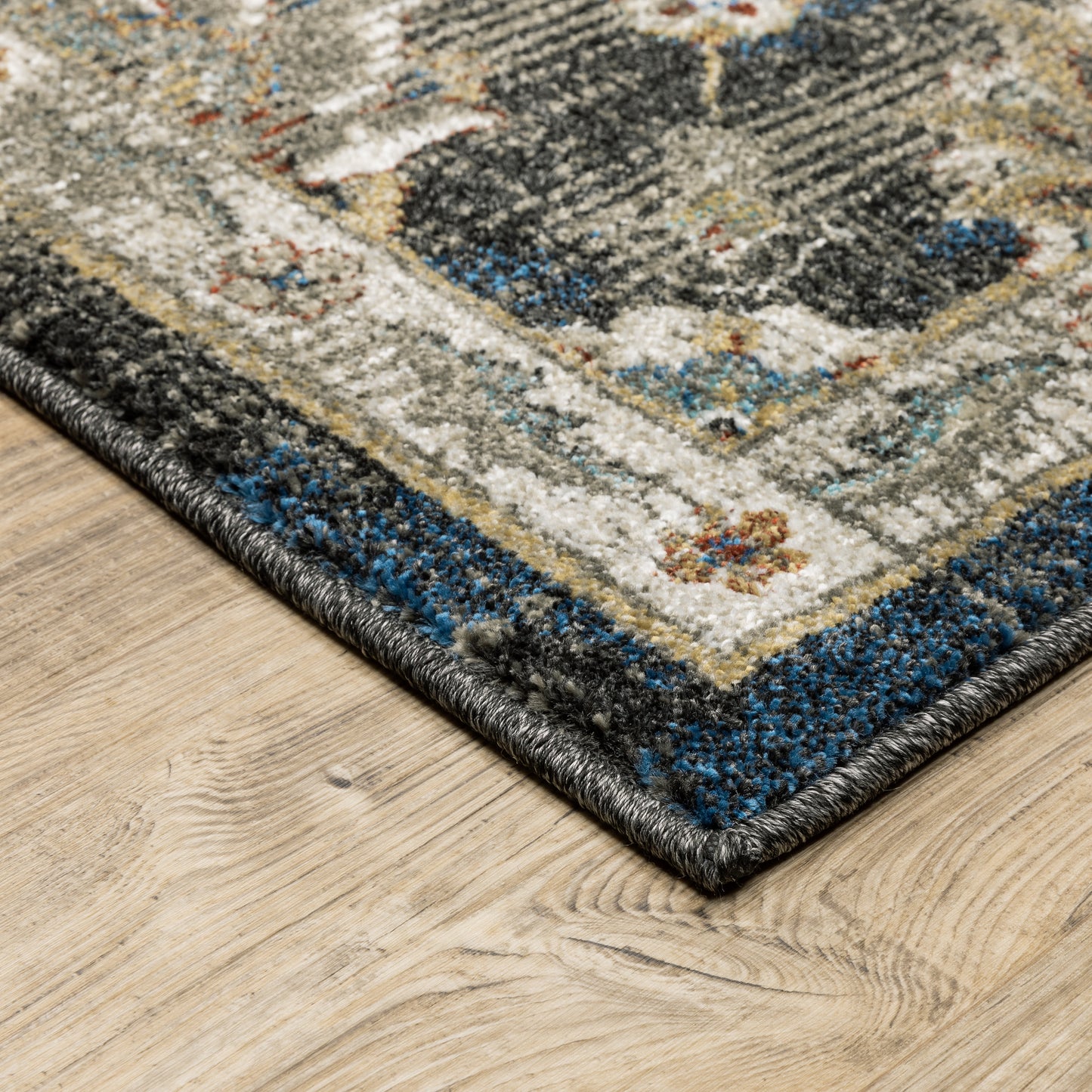 Venice Distressed Charcoal/ Blue Oriental Cut Pile Rug